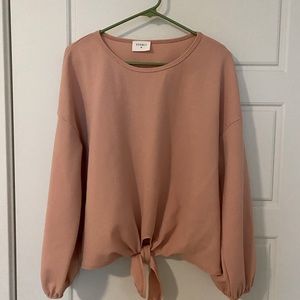 Light Pink Balloon Sleeve Top with Tie Detail